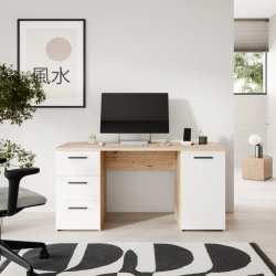 Biurko 140x60 cm z 3 szufladami i szafką Dąb Artisan / Biały